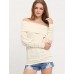 Women's Casual Fall / Winter T-shirt Solid Off Shoulder Long Sleeve White / Brown Shirt