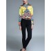 Women's Casual/Daily Vintage All Seasons ShirtPrint Shirt Collar Long Sleeve Yellow Polyester Medium