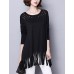 Women's Casual/Daily / Plus Size Street chic Fall T-shirt,Solid Round Neck Long Sleeve Black Cotton Medium