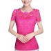 Summer Plus Size Women Solid Color Round Neck Short Sleeve Lace Blouse Slim Was Thin T-shirt Tops