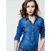 Women's Casual/Daily / Formal Vintage Spring / Fall ShirtSolid Shirt Collar Long Sleeve Blue Polyester Medium