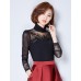 Fall Plus Size Go out Women's Tops Solid Color Slim Was Thin Fashion Mesh Turtleneck Long Sleeve Blouse