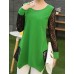 Women's Patchwork / Lace Blue / Black / Green Blouse , Round Neck Long Sleeve Plus Size