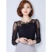 Spring Fall Women's Plus Size Go out Wild Slim Solid Color Patchwork Lace Round Neck Long Sleeve Shirt