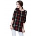 Women Ladies Blouse Plaid Print O Neck 3/4 Sleeve Plus Size Casual Loose Vintage Shirt Tops