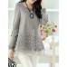 Women's Patchwork Black/Beige/Gray Blouse,Casual Round Neck Long Sleeve Hollow Out