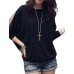 Women's Batwing Round Neck Sheer Mesh Cape Sleeve Loose T-Shirt