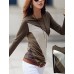 Women's Casual Round Collar Long Sleeve Spliced Color Block T-shirt