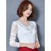 Spring Fall Casual Plus Size Women's Tops Solid Color V Neck Long Sleeve Lace Blouse Pink / White / Black