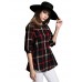 Women Ladies Blouse Plaid Print O Neck 3/4 Sleeve Plus Size Casual Loose Vintage Shirt Tops