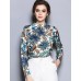 Women's Going out Vintage Spring BlousePrint Stand Long Sleeve Blue Cotton / Polyester Thin