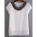 Women's Round Neck Sequins Blouse , Chiffon Short Sleeve