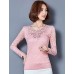 Spring Fall Casual Plus Size Women's Tops Solid Color V Neck Long Sleeve Lace Blouse Pink / White / Black