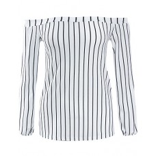 Women's Casual/Daily Simple / Street chic Spring / Fall Fashion Slim Backless T-shirt,Striped Boat Neck Long Sleeve