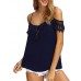 Women's Holiday Sexy / Boho Blouse,Solid Strap Short Sleeve Blue Polyester Thin