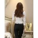  Women's Solid White Shirt,Shirt Collar Long Sleeve