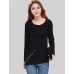 Women's Casual/Daily Simple Fall T-shirtSolid Round Neck Long Sleeve Black / Yellow Cotton Medium