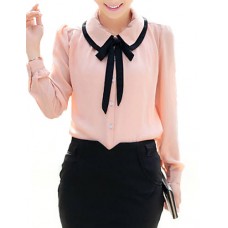 Women's Cute Contrast Bow Collar Half Sleeve Shirt