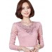 Spring Fall Casual Plus Size Women's Tops Solid Color V Neck Long Sleeve Lace Blouse Pink / White / Black