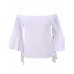 Women's Solid White / Black Blouse,Boat Neck ? Sleeve