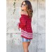 Women's Casual/Daily Sexy / Street chic Backless Bandage Spring / Fall T-shirt Print Boat Neck Long Sleeve Red