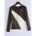 Women's Casual Round Collar Long Sleeve Spliced Color Block T-shirt