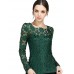 Women's Patchwork Lace Slim All Match Fashion Street chic Simple Plus Size T-shirt,Round Neck Long Sleeve