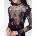 Women's Casual/Daily Simple Fall Blouse,Floral Stand Long Sleeve Blue / Beige Polyester Thin