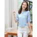 Women's Korean Stand Collar Crochet Cut Out Flax Solid OL Long Sleeve Shirt