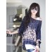 Women's Casual/Daily Boho All Seasons Blouse,Print Round Neck Short Sleeve Blue / Black Thin