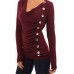 Women's Casual/Daily Vintage All Seasons T-shirt,Solid Cowl Long Sleeve Red / Black Polyester Thin