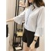 Women's Casual/Daily Simple Spring / Fall Shirt,Solid / Letter Shirt Collar Long Sleeve Blue / White Others Thin