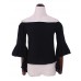 Women's Solid White / Black Blouse,Boat Neck ? Sleeve