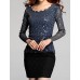 Women's Lace BlueBlack Blouse , Round NeckAsymmetrical Long Sleeve