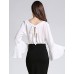 Women's Going out Street chic Fall T-shirtSolid Round Neck Long Sleeve White / Black Linen Medium