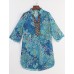 Women's Casual/Daily Boho Summer Blouse,Floral Stand ? Sleeve Blue Polyester Thin