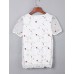 Women's Print White / Black Blouse,Round Neck Short Sleeve