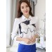 Women's Wild Cartoon Cat Print Plus Size Long Sleeve Chiffon Shirt