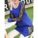 Women's Patchwork / Lace Blue / Black / Green Blouse , Round Neck Long Sleeve Plus Size