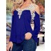 Women's Patchwork Lace Strap Off-The-Shoulder All Match Loose Casual V Neck Long Sleeve Plus Size T-shirt