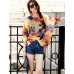 Women's Casual/Daily Boho Summer Blouse,Print Round Neck ? Sleeve Orange Polyester Thin