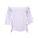 Women's Solid White / Black Blouse,Boat Neck ? Sleeve