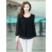 Women's Plus Size White/Black/Green Round Neck Blouse, Chiffon Long Sleeve