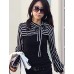 Women's Bow Neck Stripes Print Long Sleeves T-shirt