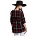 Women Ladies Blouse Plaid Print O Neck 3/4 Sleeve Plus Size Casual Loose Vintage Shirt Tops