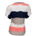 Women's Patchwork Blue / Red T-shirt,Round Neck Short Sleeve