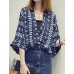 Women's Going out / Casual/Daily Vintage Summer Blouse,Print V Neck ? Sleeve Blue / Orange Polyester Thin