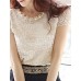 Women's Cute Beaded Neck Embroidered Lace and Mesh Top