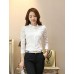  Women's Solid White Shirt,Shirt Collar Long Sleeve