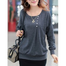 Women's Casual Stretchy Long Sleeve Regular Blouse (Cotton Blends)